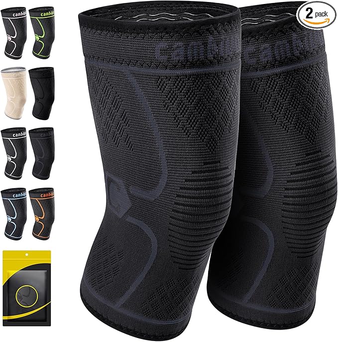 CAMBIVO Knee Braces for Knee Pain Women & Men,2 Pack Knee Compression Sleeves,Knee Support for Knee Pain Meniscus Tear,ACL & Arthritis Pain Relief（Medium,Black