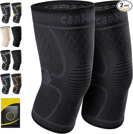 CAMBIVO 2 Pack Knee Brace, Knee Compression Sleeve for Men and Women, Knee Support for Running, Workout, Gym, Hiking, Sports (Slate Blue,Large)