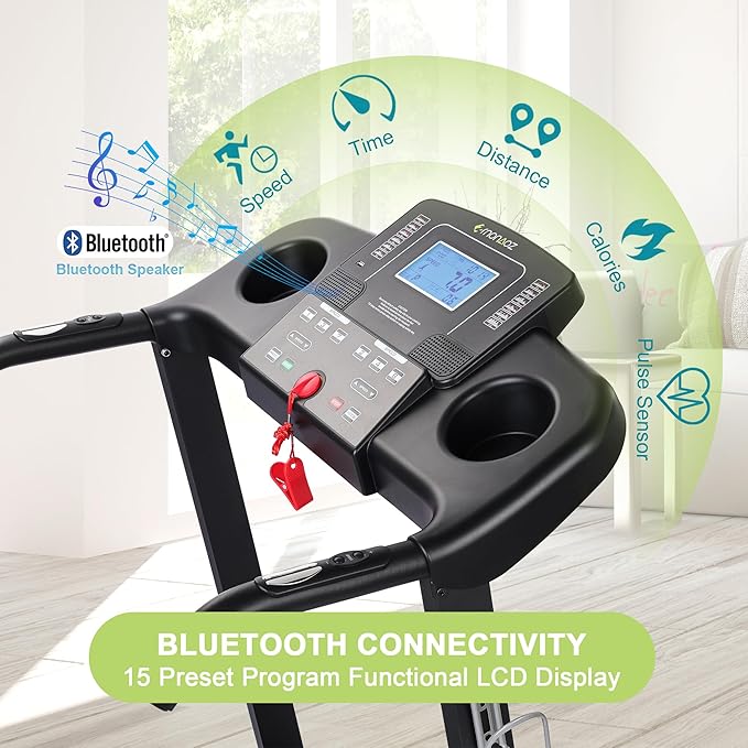 Treadmills for Home, Treadmill with Manual Incline, 3.0HP Folding Electric Treadmil, 18" Wide Running Machine with Bluetooth Speaker & Pulse Monitor, 300 LBS Weight Capacity