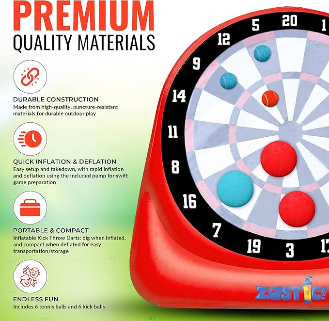 Giant Inflatable 6ft Tall Kick & Throw Darts Game | Soccer Darts Inflatable Dart Board with 6 Kick Balls, 6 Tennis Balls & Pumps | Perfect for Giant Yard Games, Giant Inflatable Games & Carnival Games