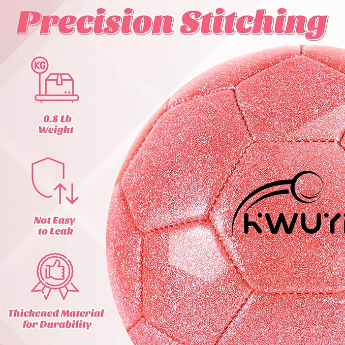 Size 3 4 5 Glitter Pink Gold Purple Soccer Ball Set with Pump Youth Soccer Ball for Kids Aged 4-6 6-8 8-12 Toddler Soccer Ball Soft Training Ball Practice for Teens Children Adults Boys Girls