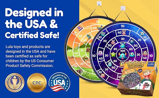 Lula Brands Dart Board for Kids w/Backpack, Shoot Sticky Darts, Balls & Darts, Large 29” Double Sided Indoor Outdoor Sport Party Game, 4 Children Boys Girls 5 6 7 8 9 10 11 12 13