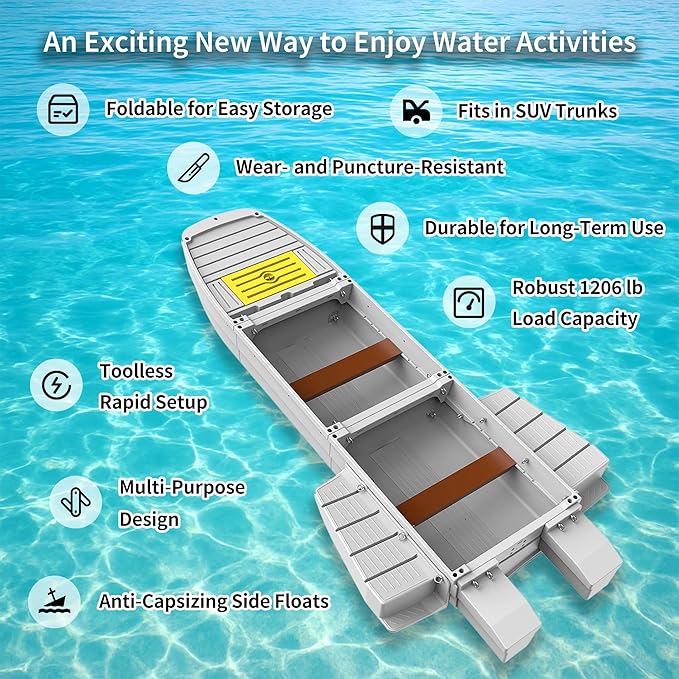 Fishing Boat, Folding Pontoon Boat, Fits in Car Trunk – Portable Modular Kayak, Seats 2-6, Motor-Ready, Sturdier Than Inflatable Boats – Ideal for Lure Fishing, Paddling Trip, Hunting, Rescue