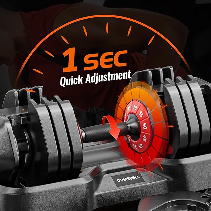 VEICK 25/55 lbs Adjustable Dumbbell with Anti-Slip Turning Handle, Fast Adjust Weight for Men Women, Exercise Equipment with Tray for Home Gym Full Body Workout Fitness