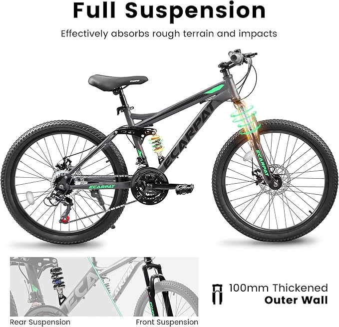 Trail-Ready 24 Inch Mountain Bike, 21-Speed Drivetrain with Gear Indicator Lever, Durable High Carbon Steel Frame, Ideal for Off-Road Exploration