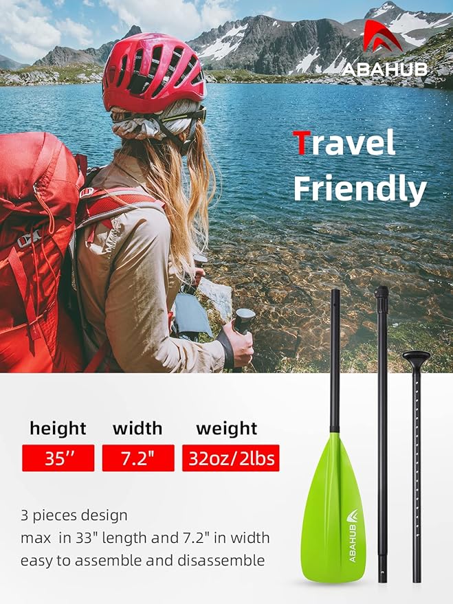 Abahub SUP Paddle - 3 Piece Adjustable Paddles - Lightweight Stand-up Paddle Oars for Paddleboard, Adjustable Aluminum Alloy Shaft 68" - 84", Black/Blue/Green/Orange/Red/Yellow Plastic Nylon Blade