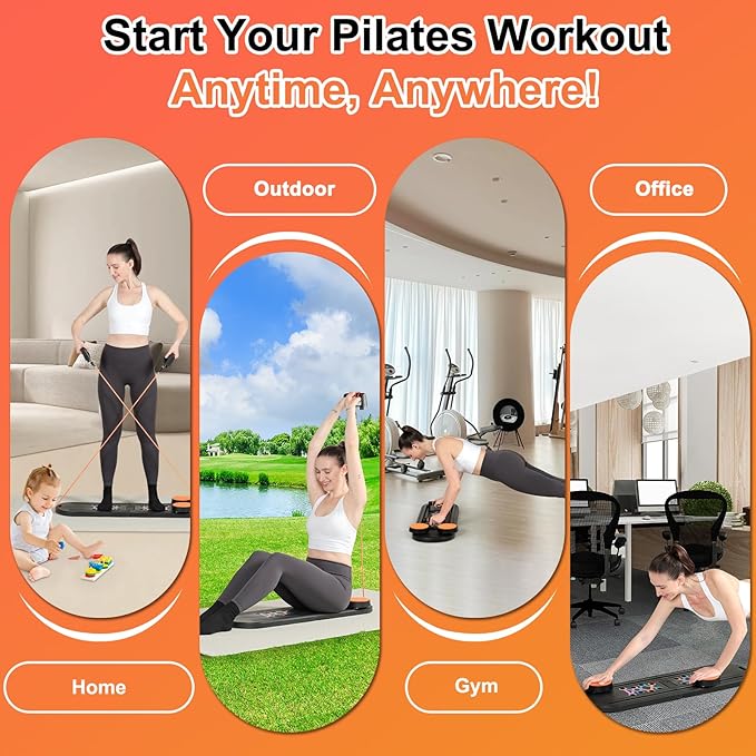 Pilates Board - Pilates Reformer Set, Portable and Foldable Pilates Board for Home Workout, Multifunctional Pilates Board for Women, Pilates Reformer Machine for Home Exercise