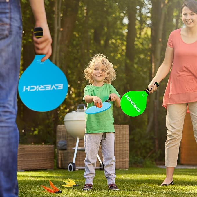 EVERICH TOY Paddle Ball Set, Badminton Set 4 Rackets, Great Gifts Easter Basket Stuffers for Kids Teens Adults and Family, Fun for Beach, Yard, and Lawn Play All Year Round