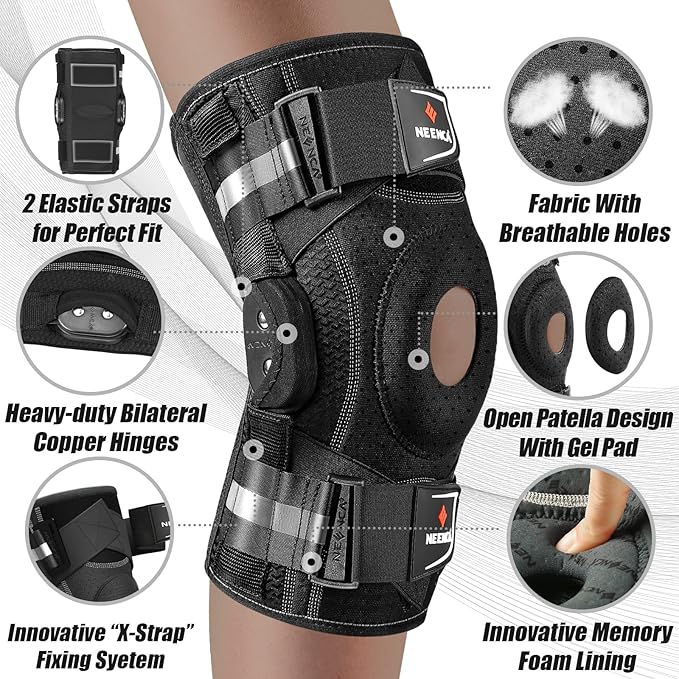 NEENCA Professional Knee Brace for Knee Pain, Hinged Knee Support with Patented X-Strap Fixing System, Medical for Pain Relief, Arthritis, Meniscus Tear, ACL, PCL, MCL, Runner, Sport -FSA/HSA Eligible
