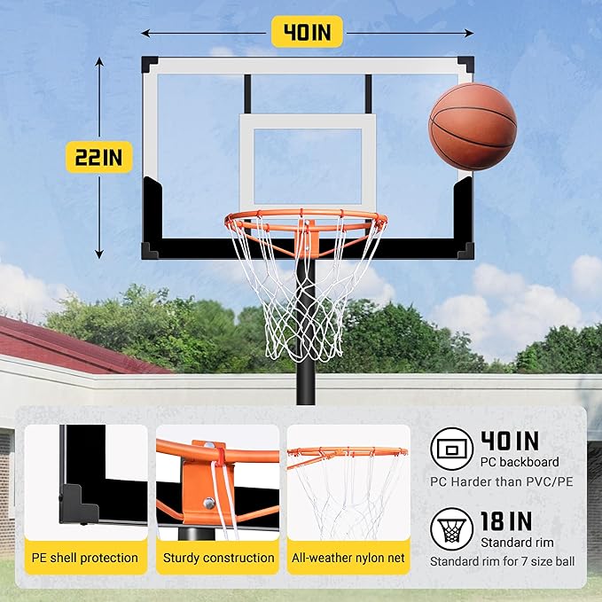 Aimking Basketball Hoop Outdoor 3.3-10FT 5s-Rapid-Adjustable, 40/44 inch Shatterproof Backboard & Enlarged Base, Portable Basketball Hoop & Goal for Kids/Adults/Families in Poolside/Backyard/Indoor