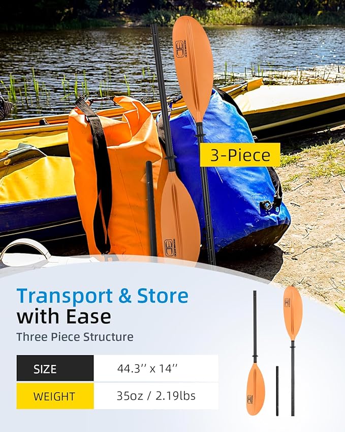 OCEANBROAD Adjustable Carbon Fiber Kayak Paddle 86in/220cm to 94in/240cm Kayaking Oar for Adults with Paddle Leash 1 Paddle