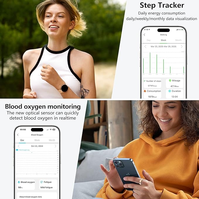 Smart Ring for Fitness & Health Tracking -Pedometer,Sleep/Heart Rate/Blood Oxygen Monitor, Gesture Control / 5ATM Waterproof -No APP Subscription Compatible with Smart Phone (Rose Gold, 9)