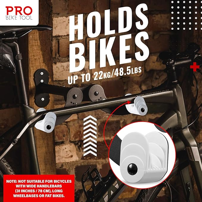 PRO BIKE TOOL Bike Wall Mount - Horizontal Indoor Bike Rack for 1 Bicycle - Bike Rack for Garage - Safe and Secure Bike Hook for Road, Mountain or Hybrid Bikes - Bike Hanger, Bicycle Storage - White