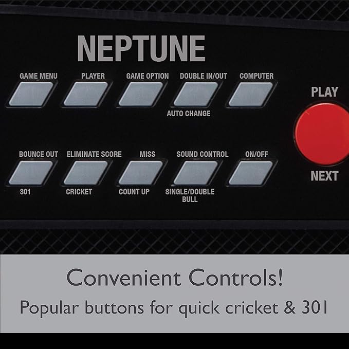 Viper by GLD Products Neptune Electronic Dartboard Cabinet Combo Pro Size Over 55 Games Large Auto-Scoring LCD Cricket Display Extended Dart Catch Area 16 Player Multiplayer with Soft Tip Darts and Power Adapter , 21.5" L x 26.5" W x 3.5" H