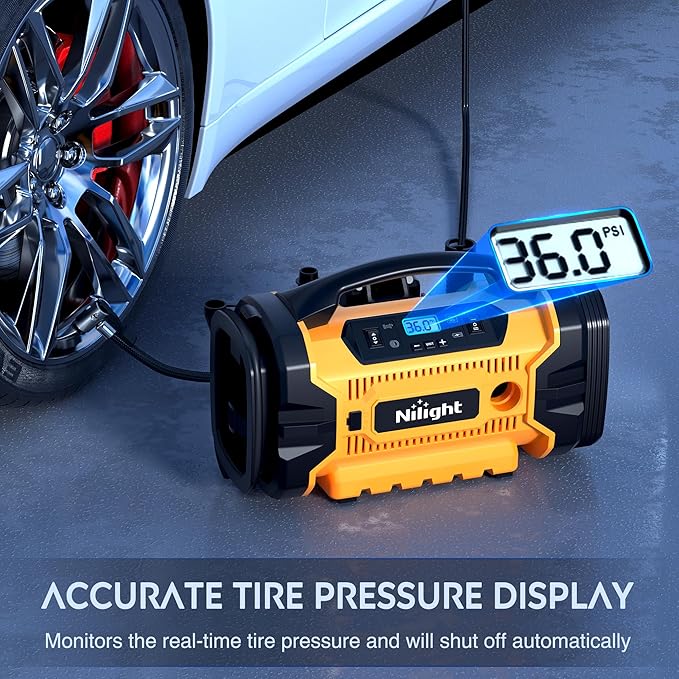 Nilight Portable Air Compressor Tire Inflator AC/DC Dual Power Sources Tire Pump 160PSI Dual Motors Fast Inflate Auto Shutoff Air Pump for Cars&Inflatables Inflation/Deflation,2 Yrs Warranty,12 Volts
