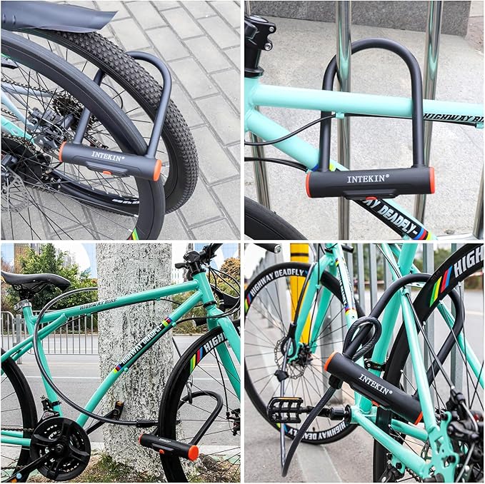 Bike U Lock Heavy Duty Bike Lock Bicycle Lock, 16mm U Lock and 3ft / 5ft / 6ft Length Security Cable with Sturdy Mounting Bracket for Bicycle, Motorcycle and More