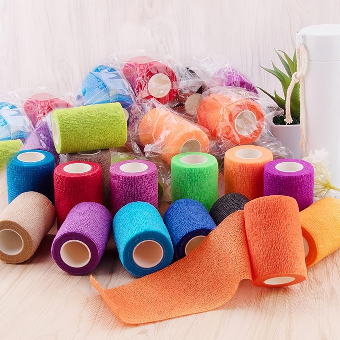 BQTQ 30 Rolls Self Adherent Wrap 3 Inch Self Adhesive Bandages Wrap Tape Stretch Bandage Self Stick Bandage Wraps for Wrist Ankle Swelling Sprains(15 Colors)