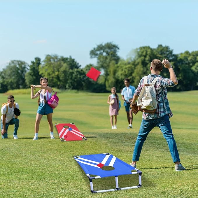 Portable PVC Framed Cornhole Game Set with 2 Collapsible Cornhole Boards, 8 Bean Bags and Carrying Case, Waterproof Mini Cornhole Set, Outdoor Indoor Yard Toss Games Rainbow Design (3 x 2-feet)