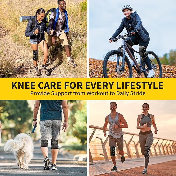 CAMBIVO 2 Pack Copper Knee Braces for Knee Pain, Knee Compression Sleeve for Men and Women, Knee Support for Meniscus Tear, Running, Weightlifting, Workout, ACL, Arthritis, Joint Pain Relief (Gold, Small)