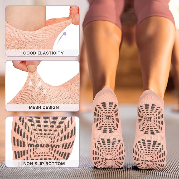 unenow 5 Pairs Pilates Socks for Women Non Slip Socks with Grips for Yoga Hospital Barre Barefoot