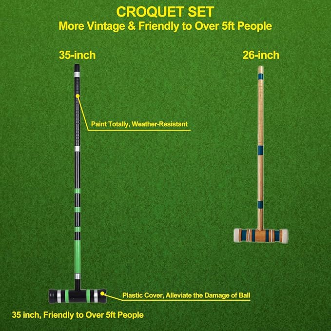 [6 Players] Premium Croquet Set 35'' for Families, Croquet Set with Carrying Bag for Yard Outdoor Lawn Backyard Games for Kids Adults All Ages