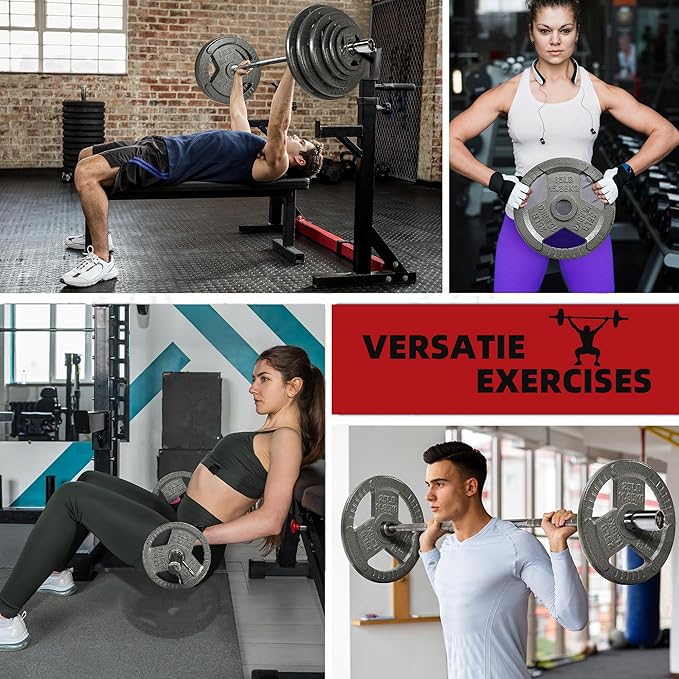 Cast Iron Gym Weight Plates | 1" and 2" Olympic Bumper Plates for Weightlifting, CrossFit, Deadlift, and Squat