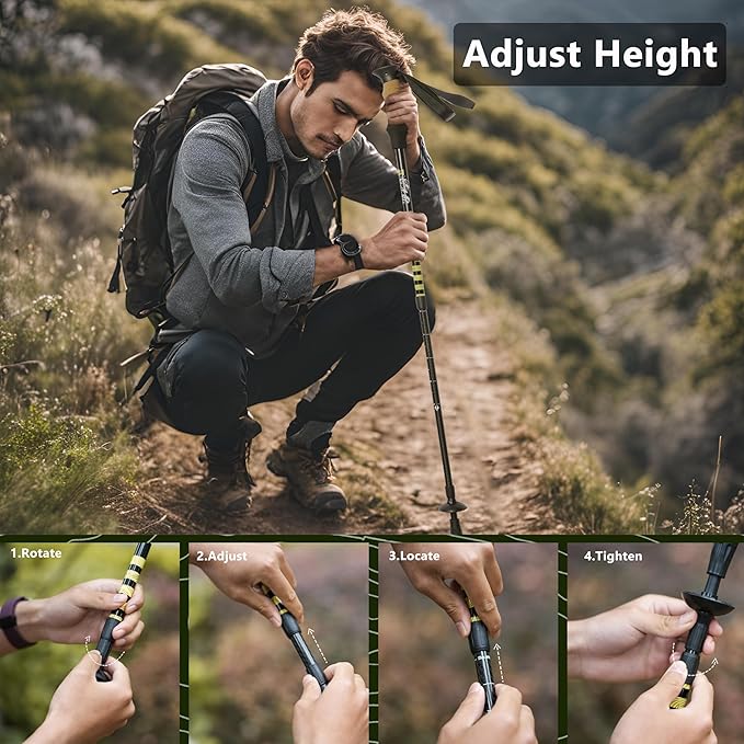 Carbon Fiber Trekking Poles, Lightweight Adjustable Hiking Poles with Cork Grips, Pair of 2 Walking Sticks Balance Support for Women and Men