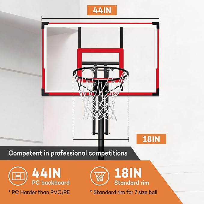 Aimking Basketball Hoop Outdoor 3.3-10FT 5s-Rapid-Adjustable, 40/44 inch Shatterproof Backboard & Enlarged Base, Portable Basketball Hoop & Goal for Kids/Adults/Families in Poolside/Backyard/Indoor