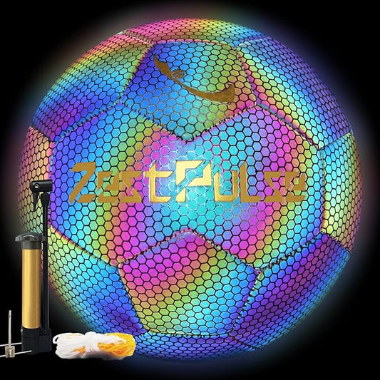 Holographic Reflective Soccer Ball Size 3, 4 & 5 for Kids & Adults, High Visibility for Night Games and Training, Ideal Gift for Boys Girls 8-12