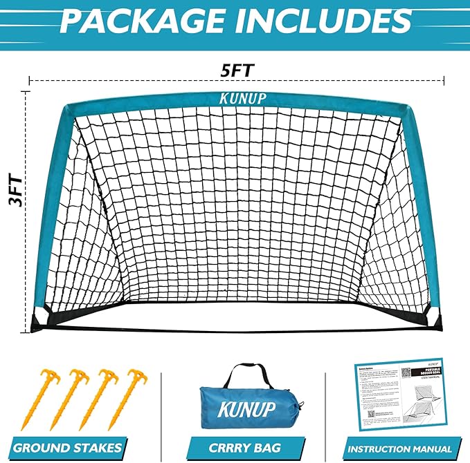 5×3 6x4 9x5 FT Portable Kids Soccer Goal for Backyard, Foldable Soccer Practice Net with Carrying Bag for Toddler Youth Adult Pop Up Soccer Training Equipment Indoor and Outdoor Sports Game