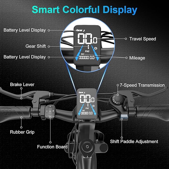 F26 Electric Mountain Bike for Adults,1500W Peak Motor, 55-Mile Range, 28MPH, 48V 10AH Detachable Battery, 7-Speed, 26-Inch Tires and Front Fork Fuspension Commuter Electric Bicycle