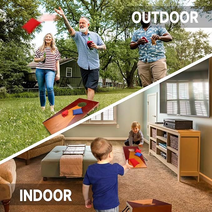 GSE Games & Sports Expert Portable Cornhole Toss Game Set with 8 Bean Bags, Wooden Cornhole Game Set for Indoor&Outdoor. Bean Bag Toss Game Set for Family, Friends