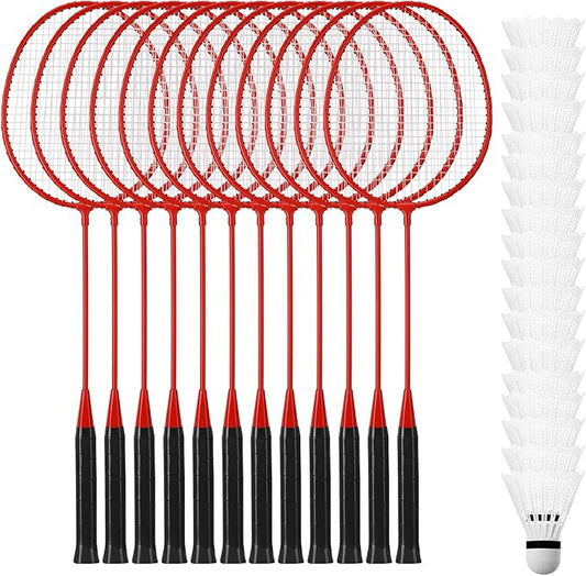 Wettarn 12 Pcs Badminton Rackets Bulk with 18 Nylon Badmintons, Shuttle Set for Adults Teenagers Youth Beginners Advanced Player Backyard Gym Beach Outdoor