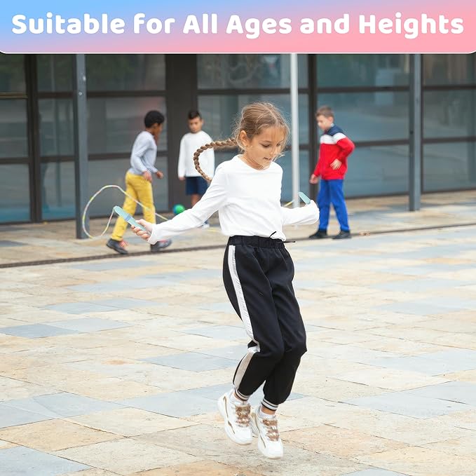 Coolrunner 9 FT Upgraded Kids Jump Rope, 2PC Soft Beaded Skipping Rope with Soft Anti-slip Handles, Adjustable Jumping Rope for Kids Adults, Plastic Segmented Long Enough