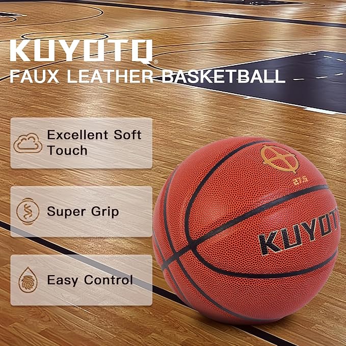 KUYOTQ Kids Toddler Youth Adult Size 3/4/5/6/7 Basketball 22/25.5/27.5/28.5/29.5" Thickened Rubber or Faux Leather Basketball for Boys Girls (Deflated)