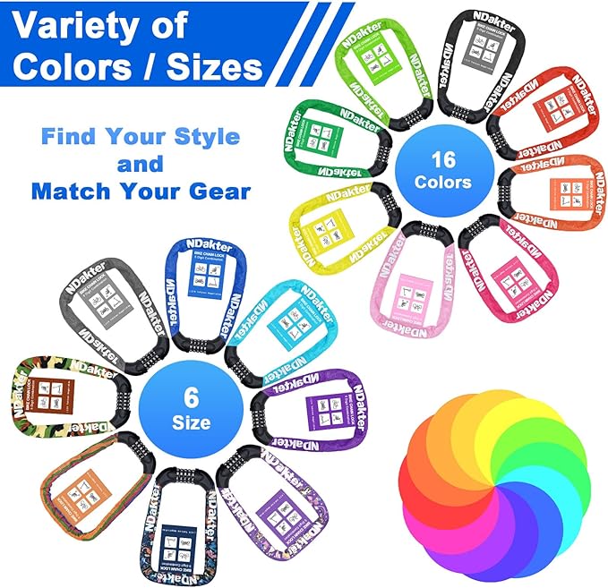 NDakter Bike Chain Lock, 5 Digit Combination Heavy Duty Anti Theft Bicycle Chain Lock,2.62/3.2/4.27/5/6Ft Long Security Resettable Bike Locks for Bike, Bicycle, Scooter, Door, Gate, Fence-4/6mm Thick