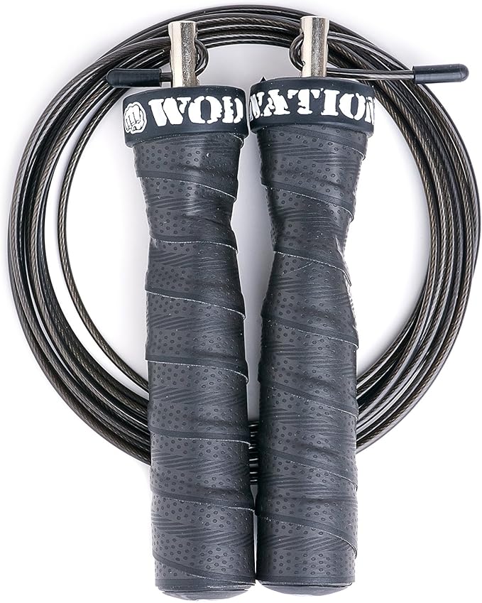 WOD Nation Attack Speed Jump Rope : Adjustable Jumping Ropes : Unique Two Cable Skipping Workout System : One Thick and One Light 11 Foot Cable : Perfect for Double Unders : Men and Women
