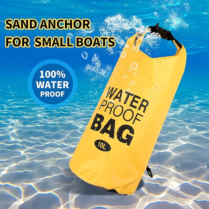 500D Sand Anchor for Small Boats, Power Watercrafts, 2 in 1 PWC Jet Ski Anchor Kit with Adjustable Buoy, Waterproof Dry Bag for Jet Ski, Kayak, Boat, Hiking Foldable Sandbags