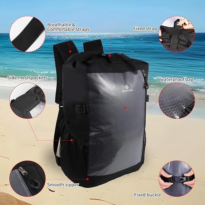 Dry Bag Backpack,25L Dry bags waterproof Kayaking, Waterproof bag with Waist Pouch and Phone Case,Waterproof Backpack Marine dry bag for Kayaking, Beach, Rafting, Boating (Black)