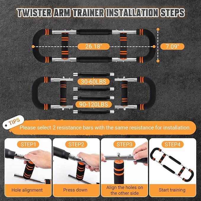 Twister Arm Trainer, Adjustable 6 Resistance Levels(30-120lb) Twister Arm Chest Exerciser with 4 Springs & Poster for Men & Women, Chest Workout Device Equipment for Chest Clip Muscle & Arm Strength