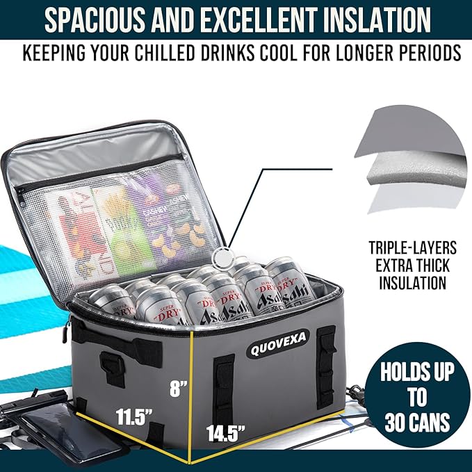 Paddle Board Cooler Bag, Sup Cooler, Coolers Deck Bag with 4 Pockets, Kayak Cooler Fits 30 Cans, Deck Coolers Bag for Paddleboard, Paddle Board Accessories with Phone Pouch