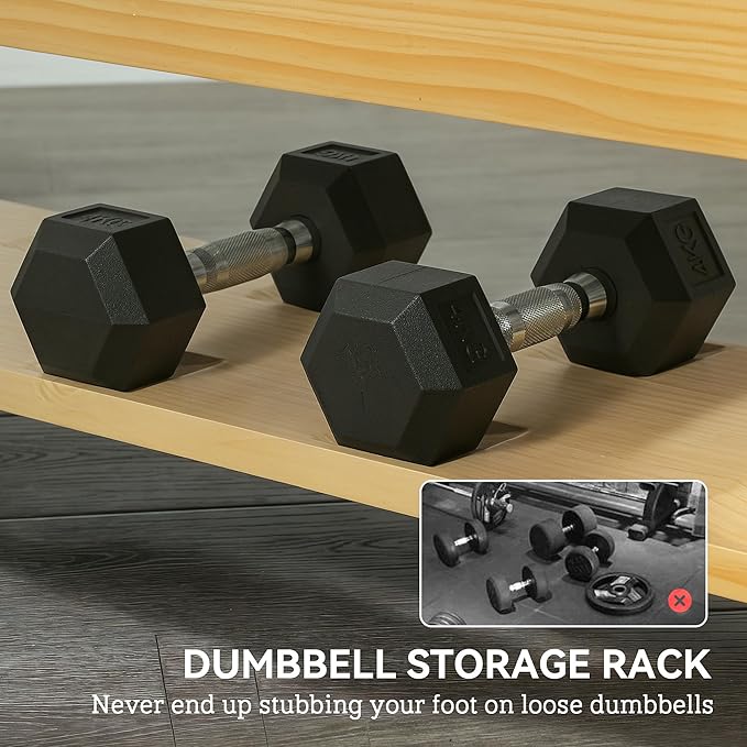 Soozier Adjustable Weight Bench with Dumbbell Rack, Wooden Workout Bench, Flat or Incline Bench for Home Gym Weight Lifting Training