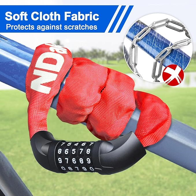 NDakter Bike Chain Lock, 5 Digit Combination Heavy Duty Anti Theft Bicycle Chain Lock,2.62/3.2/4.27/5/6Ft Long Security Resettable Bike Locks for Bike, Bicycle, Scooter, Door, Gate, Fence-4/6mm Thick