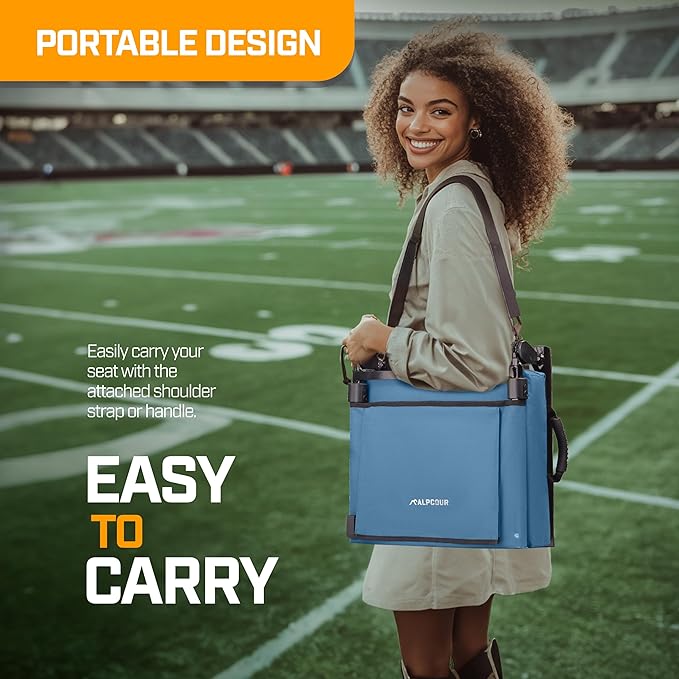 Extra Wide Folding Reclining Stadium Seat with Back Suppot for Bleachers, Bleacher Hooks, Thick Cushion, Cup Holder, Storage Pockets – Portable Chair for Kayak, Canoe, Paddle Board, Concerts, & Sports