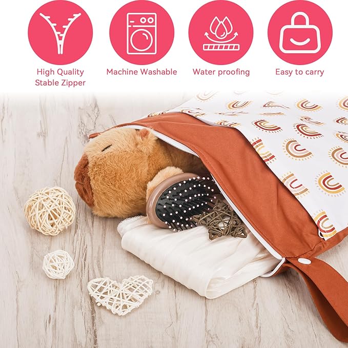 Wet Bag,Wet Dry Bag,Wet Bag for Swimsuit,With Two Zipper Wet dry Pouch,Waterproof Reusable Little Rainbow