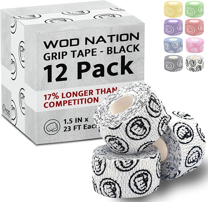 WOD Nation Flexible Hook-Grip Athletic Tape – Easy-Tear, Sweat-Proof Thumb & Finger Strips for Weightlifting