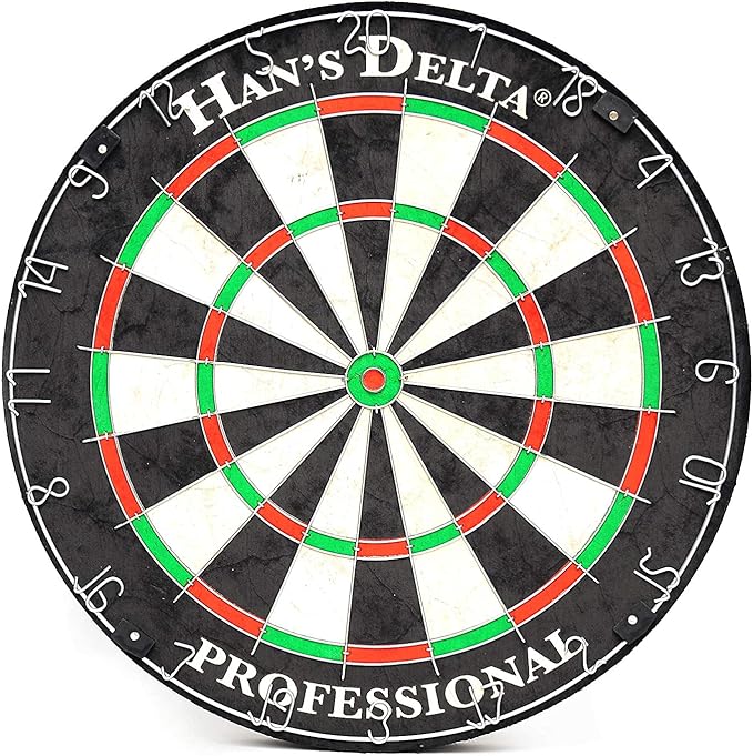 HAN'S DELTA Professional Regulation Dartboard Set, Staple-Free Bullseye, High Tensile Steel Spider Wire, Moveable Numbers Ring, Includes 6 Steel Tip Darts