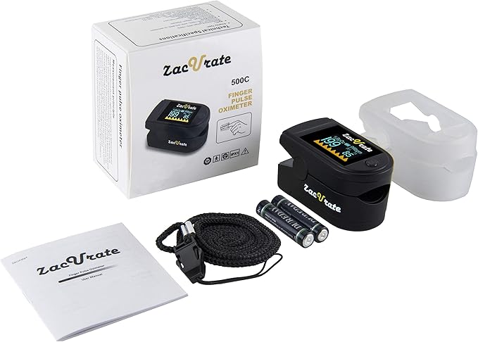 Zacurate 500C Elite Fingertip Pulse Oximeter Blood Oxygen Saturation Monitor with Silicon Cover, Batteries and Lanyard (Mystic Black)