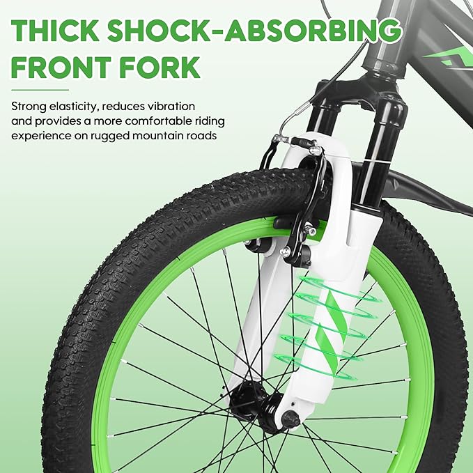 20 24 Inch Kids Bike, 7-Speed Girls Boy Mountain Bike, Front Suspension Fork Kids' Bicycles Girls Boys Bikes Ages 8-12, Front and Rear V Brakes