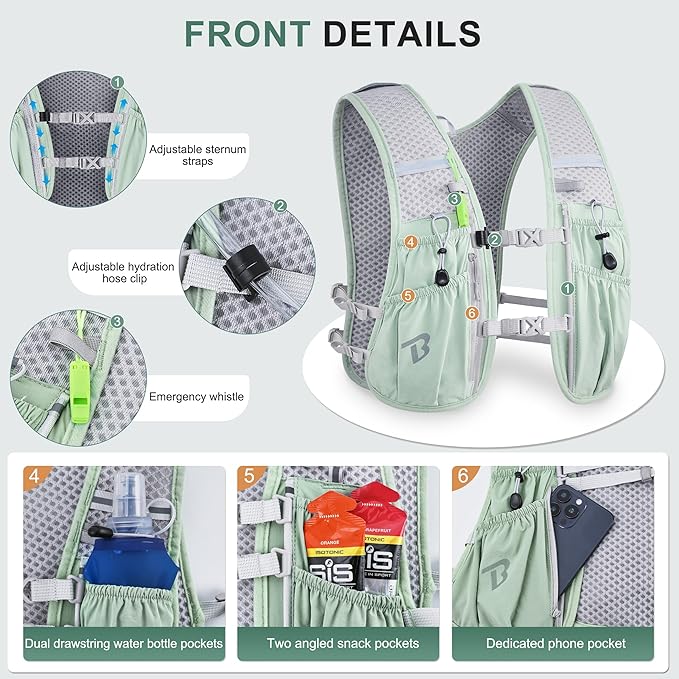 Running Vest Hydration Backpack for Men Women, 5L Lightweight Running Backpack Hydration Pack for Marathon, Trail, Cycling, Hiking, Jogging